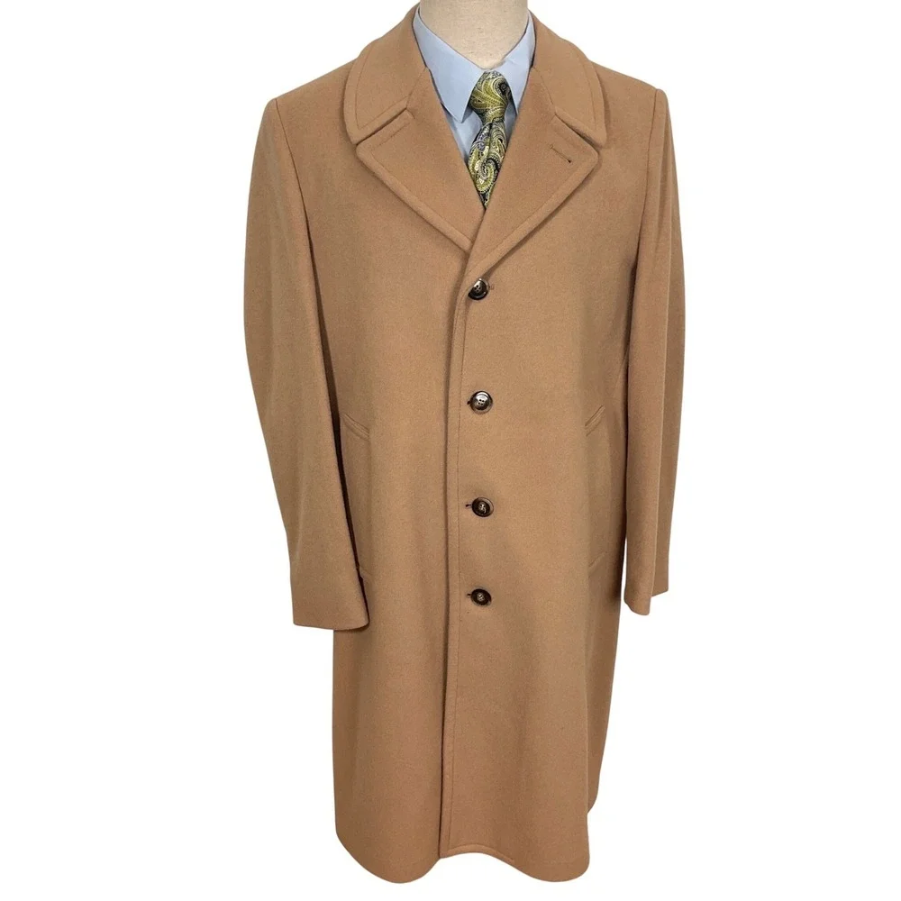 London Fog Overcoat Mens 42R Camel Tan Traditional Preppy‎ Wool Academia VTG USA